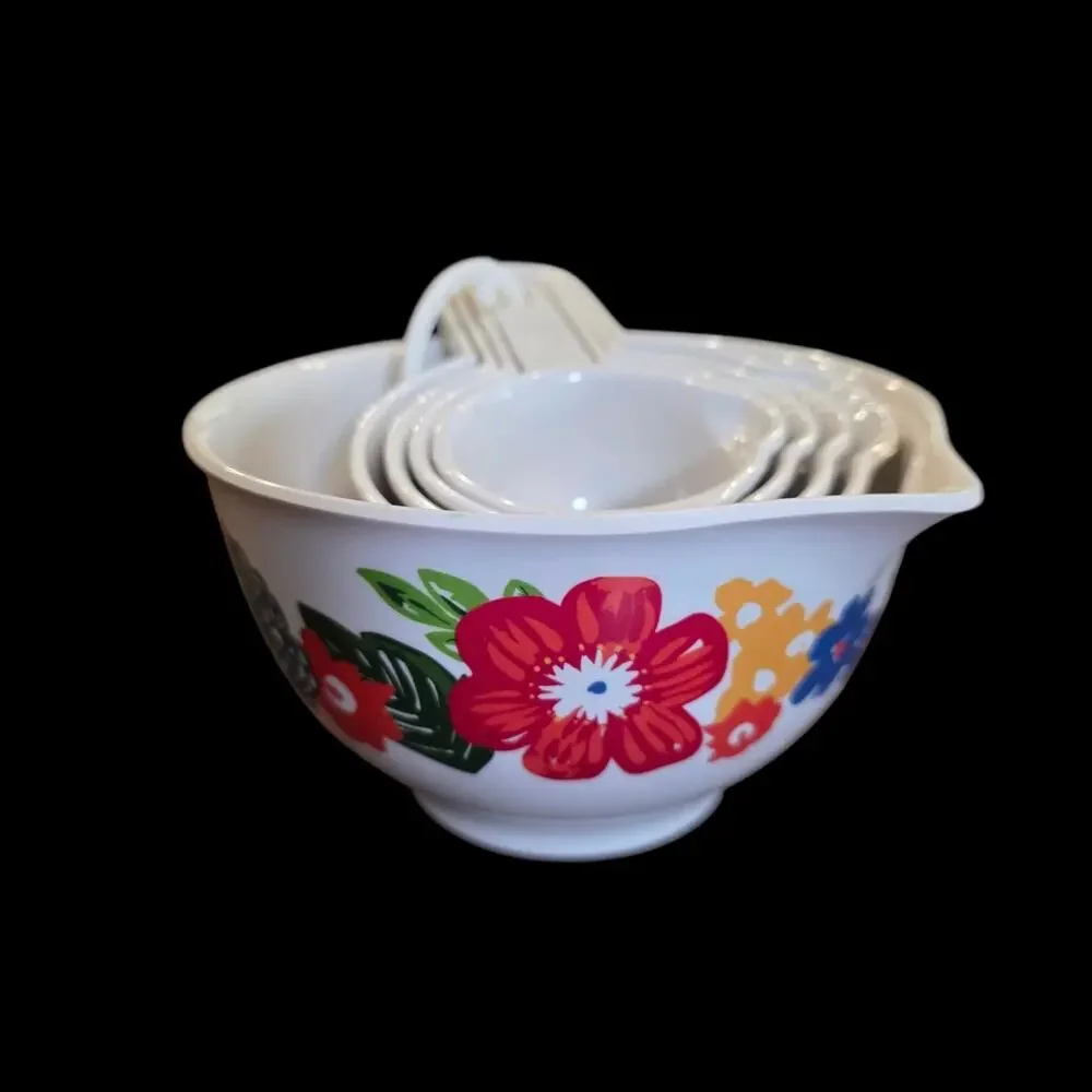 Pioneer Woman Floral Melamine Measuring Cup Set 5 Pc 1 Cup 1/2 1/3 1/4 & 2...